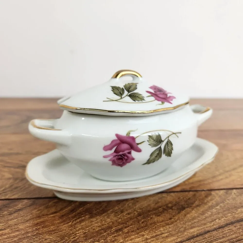 Vintage Royal Sealy Rose Floral sugar bowl White Bone China Floral Flowers